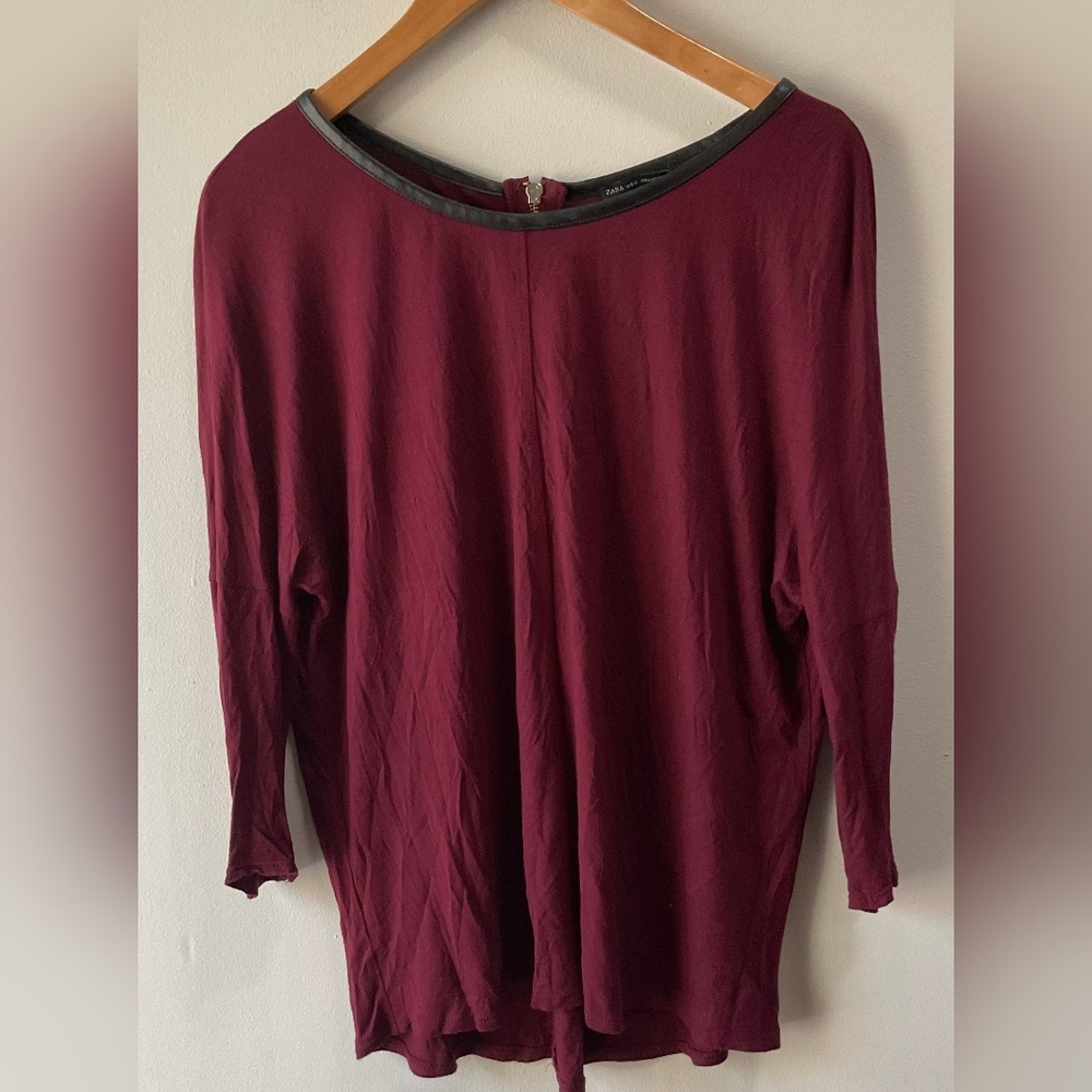 Zara  Beautiful Burgundy Top With Black Trim